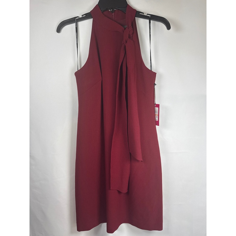 Vince Camuto Halter Tie Neck Sheath Dress Bordeaux Red Size 2 casual minimalist - Picture 1 of 8